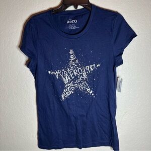 Aeropostale Blue Graphic Fitted Cap Sleeve Tee